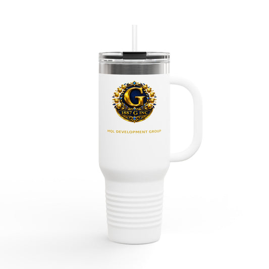 40oz Insulated Travel Mug with Gold Crest Logo — Large Stainless Steel Tumbler