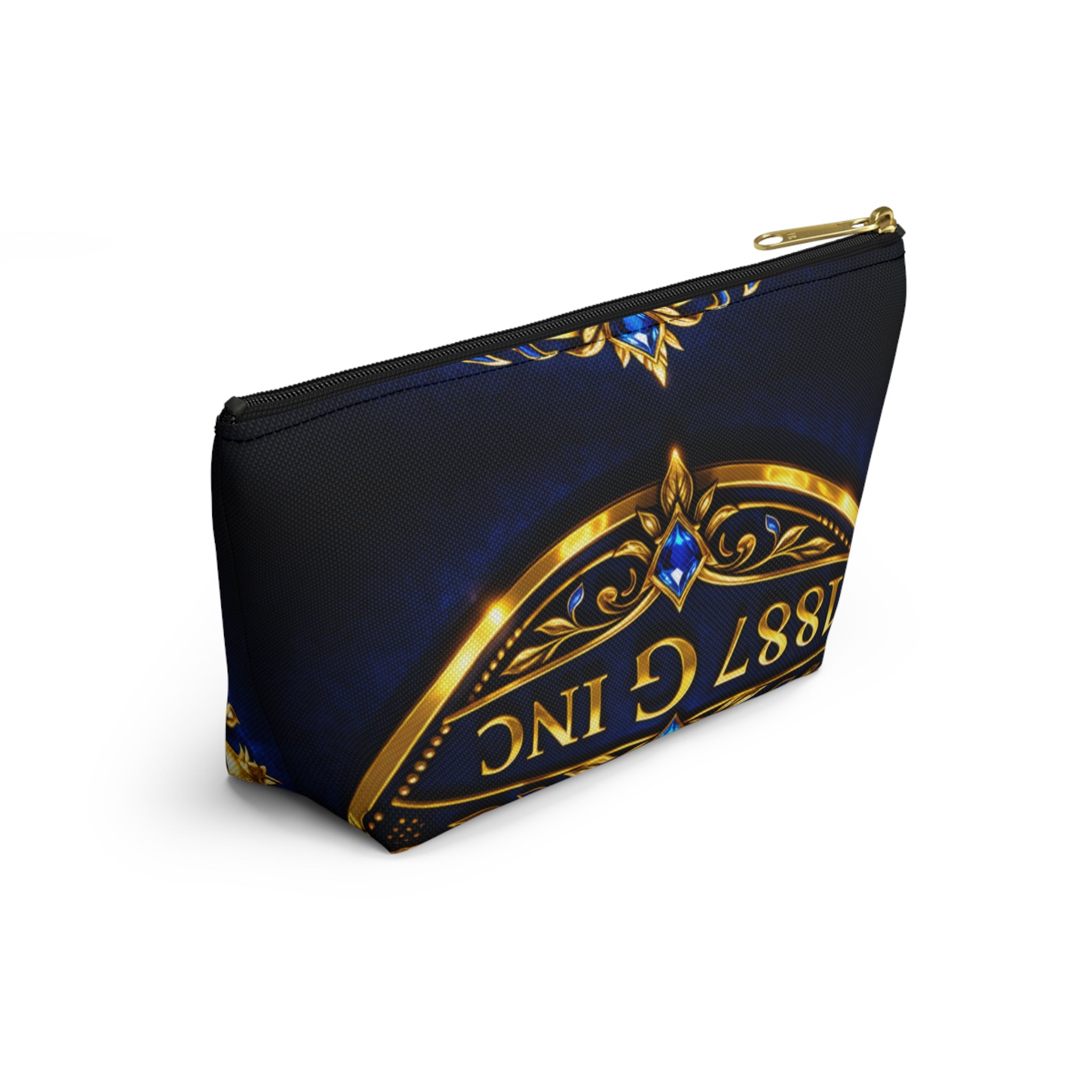 Monogrammed Royal Crest Accessory Pouch — Gold G Initial