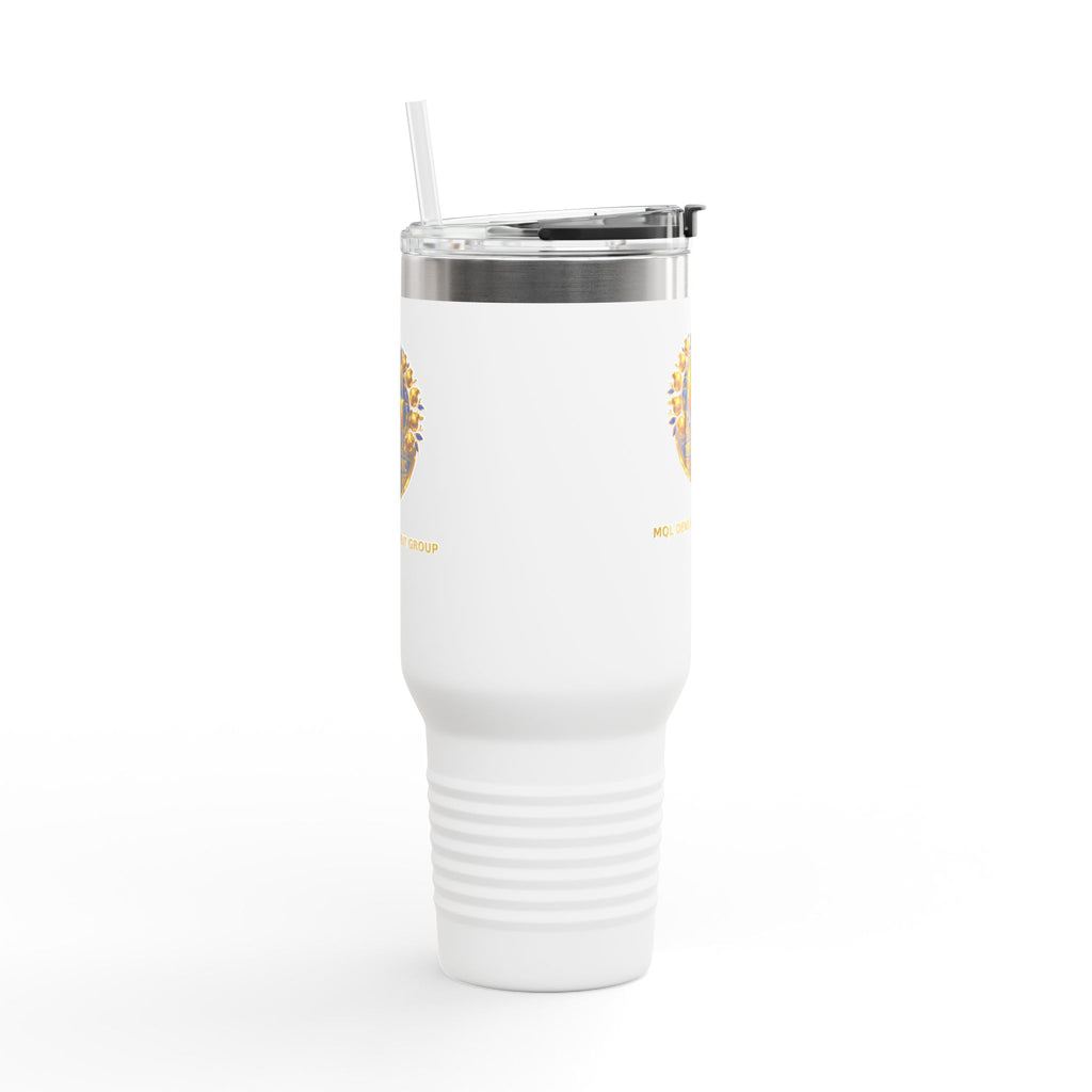 40oz Insulated Travel Mug with Gold Crest Logo — Large Stainless Steel Tumbler