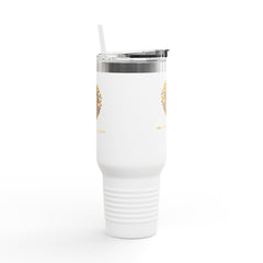 40oz Insulated Travel Mug with Gold Crest Logo — Large Stainless Steel Tumbler