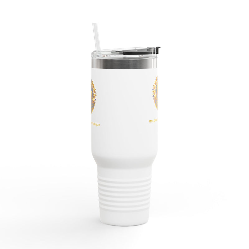 40oz Insulated Travel Mug with Gold Crest Logo — Large Stainless Steel Tumbler