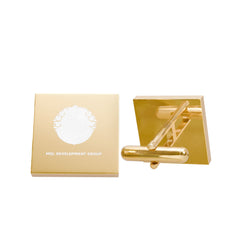 Gold Square Cufflinks with White Enamel Dot – Minimalist Formal Accessories