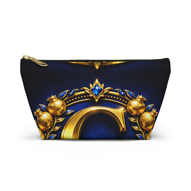 Monogrammed Royal Crest Accessory Pouch — Gold G Initial