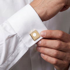 Gold Square Cufflinks with White Enamel Dot – Minimalist Formal Accessories
