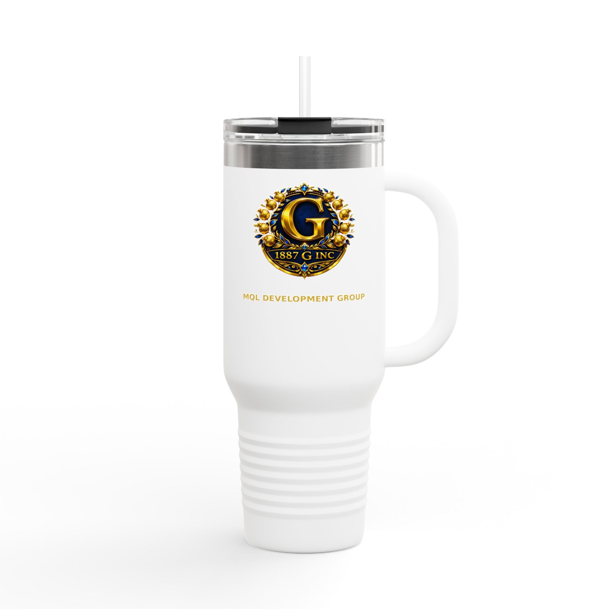 40oz Insulated Travel Mug with Gold Crest Logo — Large Stainless Steel Tumbler