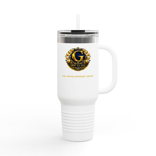 40oz Insulated Travel Mug with Gold Crest Logo — Large Stainless Steel Tumbler