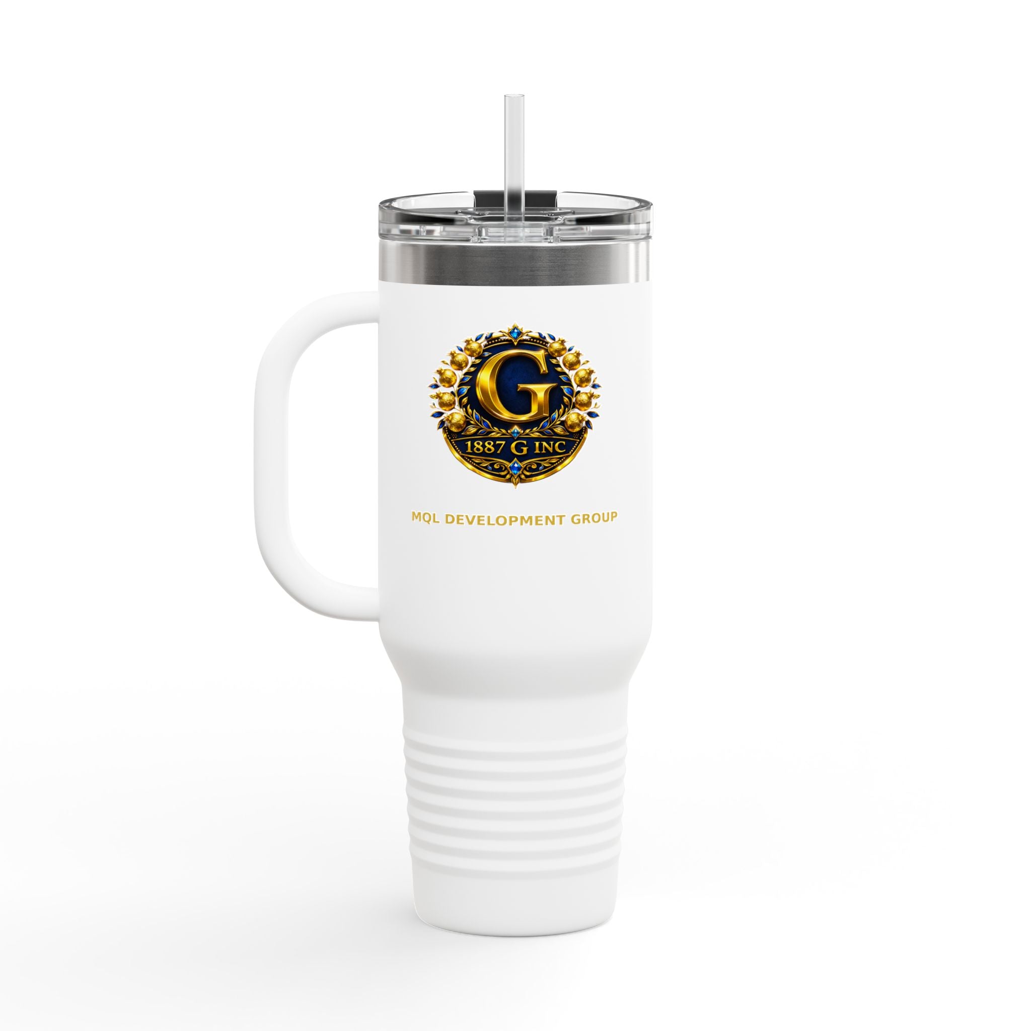 40oz Insulated Travel Mug with Gold Crest Logo — Large Stainless Steel Tumbler