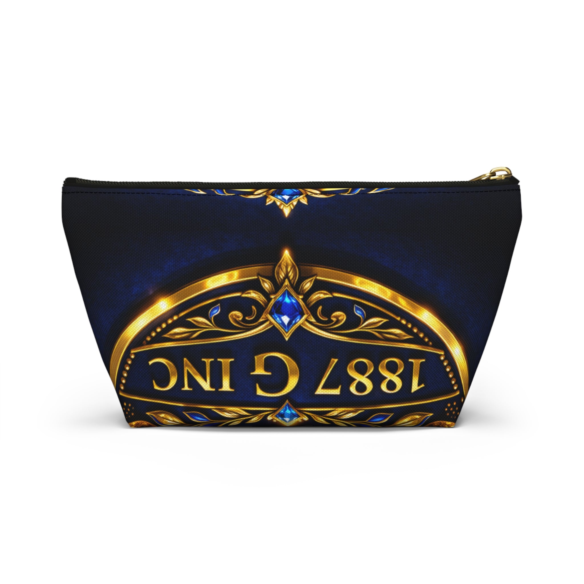 Monogrammed Royal Crest Accessory Pouch — Gold G Initial