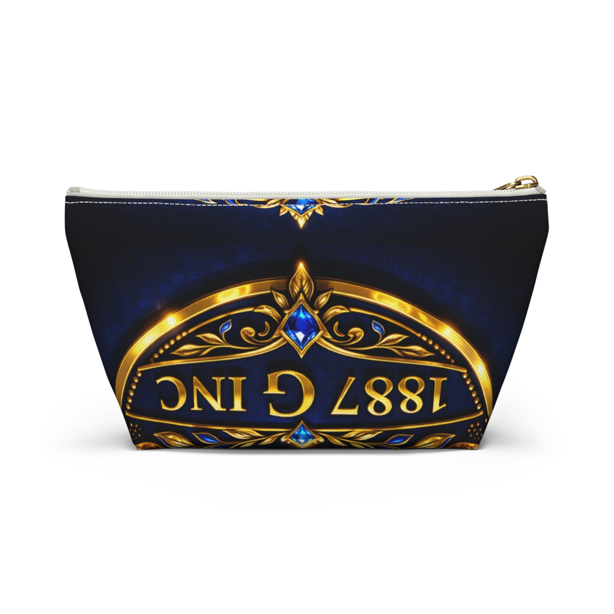 Monogrammed Royal Crest Accessory Pouch — Gold G Initial