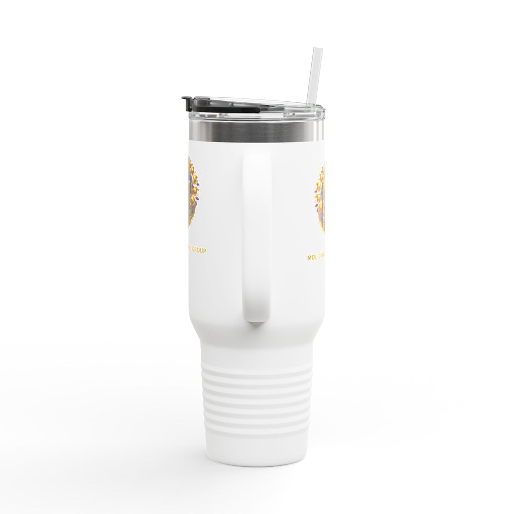 40oz Insulated Travel Mug with Gold Crest Logo — Large Stainless Steel Tumbler