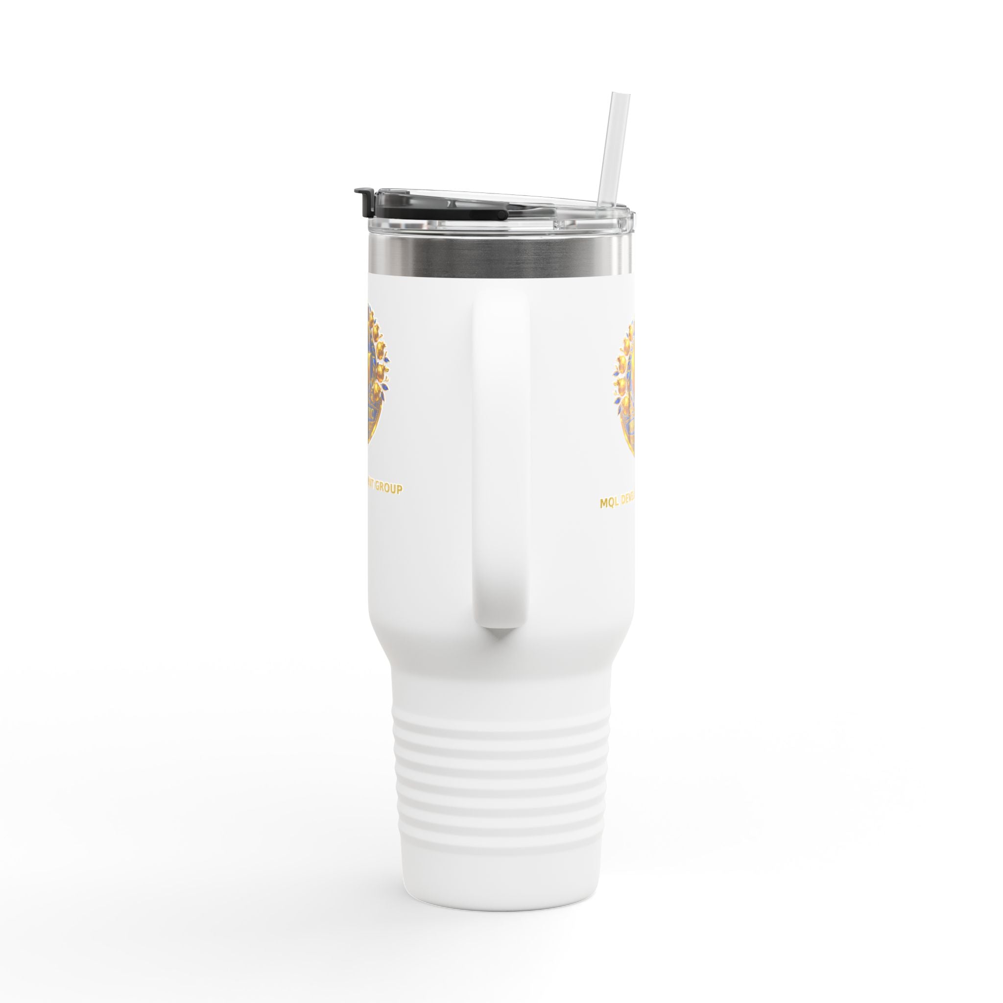 40oz Insulated Travel Mug with Gold Crest Logo — Large Stainless Steel Tumbler