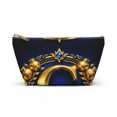Monogrammed Royal Crest Accessory Pouch — Gold G Initial
